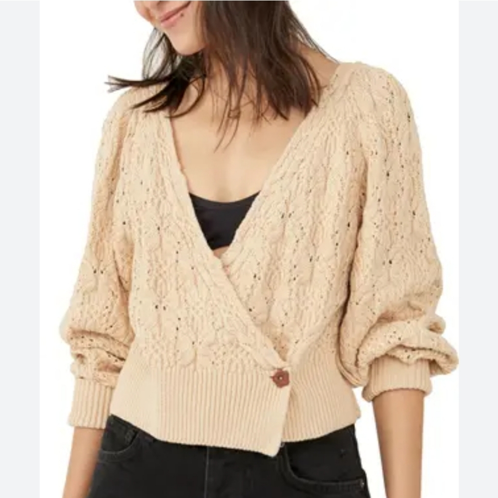 Free People Olive You Cable Cardigan